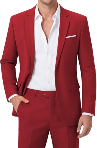 MAGE MALE Mens 2 Piece One Button Suits Set Slim Fit Tuxedo Blazer Jacket and Pants for Party & Wedding Red