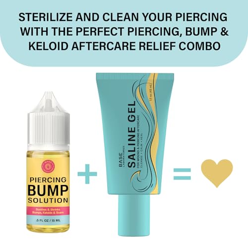 Image of BASE LABORATORIES Piercing Bump Solution & Keloid Bump Removal | Soothing Piercing Aftercare for Piercing Bumps & Keloid Scar Removal | Ear & Nose Keloid Bumps Piercing Aftercare Solution Oil | 0.5 oz