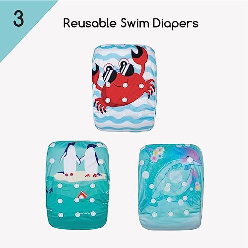 Kawaii Baby Swim Cloth Diapers, Washable Reusable One Size Adjustable To Fits 10-40 Lbs Boy & Girl Baby Shower Gifts Swimming Lessons 3-Pack #5 #TOP3