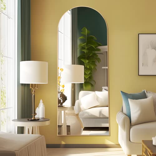Image of NeuType 59 inchx20 inch Arched Full Length Mirror With Stand - Large Bedroom Floor Mirror, Wall Mounted or Leaning Against Wall, Wood Frame, Gold