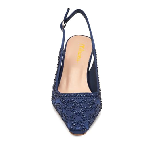 Milooey shoes Women's Rhinestones Studded Slingback Pumps Square Toe Kitten Mid Heels Buckled Strap Dress Sandals Shoes Size 4-16 US3