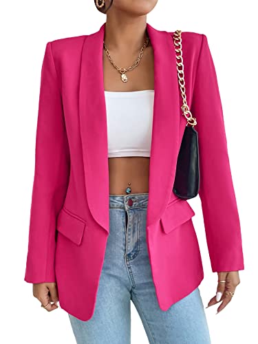 Makemechic Women's Open Front Shawl Collar Long Sleeve Blazer Jacket Coat A Hot Pink Xs #TOP8