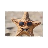 Platzsets mit Seestern mit Sonnenbrille, 6 Stück, Stoff-Tischsets für den Esstisch, schöne Seestern mit Sonnenbrille, Platzsets für den täglichen Urlaub, Tischdekoration (30,5 x 45,7 cm)
