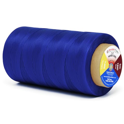 Mandala Crafts Royal Blue Flat Waxed Thread for Leather Sewing - 273 Yds 150D 0.8mm Polyester Leather Thread String Waxed Cord for Leatherwork, Beading, Bookbinding, Hand Stitching