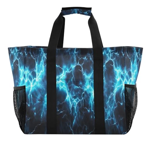 Nander Blue Lightning Foldable Tote Bag Waterproof Sandproof Women Beach Bag Handbag Gym Bag Travel Shopping Bag