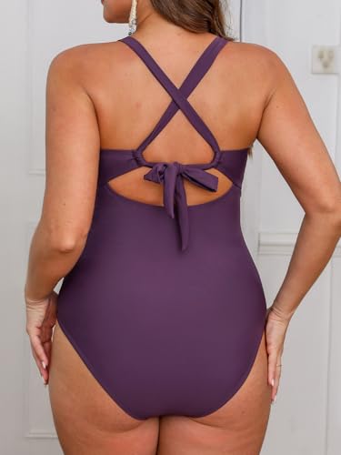 CUPSHE Women's One Piece Swimsuit Plus Size V Neck Bathing Suit Front Wrap Crisscross Back Tie Ruched Cutout Swimwear2