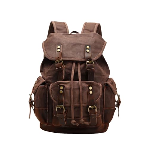 Heavy Duty Vintage Waxed Canvas Leather Backpack for Men & Women, Waterproof Travel Rucksack,3