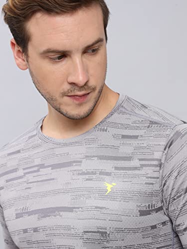 Image of TECHNOSPORT Men Polyester Regular Fit Half Sleeve Jacquard T-Shirt with Double Cool, Quick Dry & Anti Microbial for Sports, Running & Casual Use