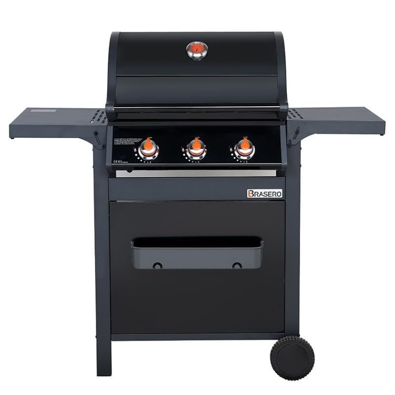 BRASERO BY FAVEX – Barbecue gaz Spring II 3 brûleurs – Surface mixte grille & plancha fonte – 9,95 kW – EASY CLEAN™ – Tablettes rabattables - Jusqu'à 10 convives