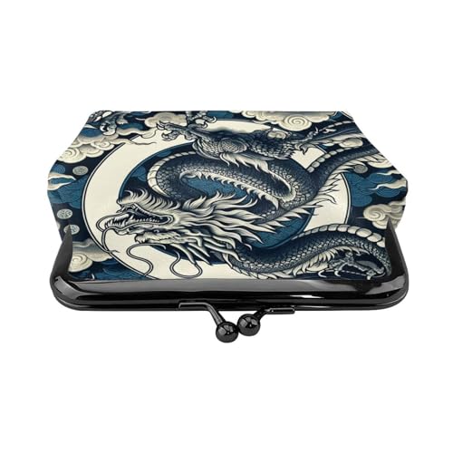 Pu Leather Buckle Coin Purse Dragons-China-Cluture Girls Kiss-Lock Change Purse Wallets2