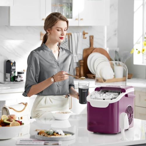 Image of Kismile Ice Makers Countertop with Handle,8 Cubes in 6 Mins,Portable Ice Maker Machine with Self-Cleaning for Home(Purple)