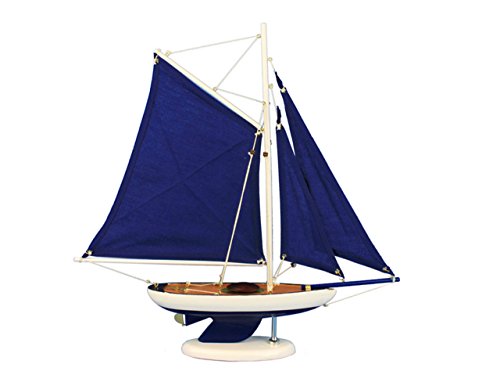 Hampton Nautical Wooden Bermuda Sloop Dark Blue Model Sailboat Decoration 17