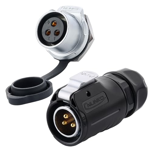 CNLINKO LP-20 Industrial Waterproof Connector IP68 Circular Connector Quick Plugging Aviation Connector Anti-Interference Shell Fast Release Connector M20 2-12 Pin Threaded Socket (3 Pin)