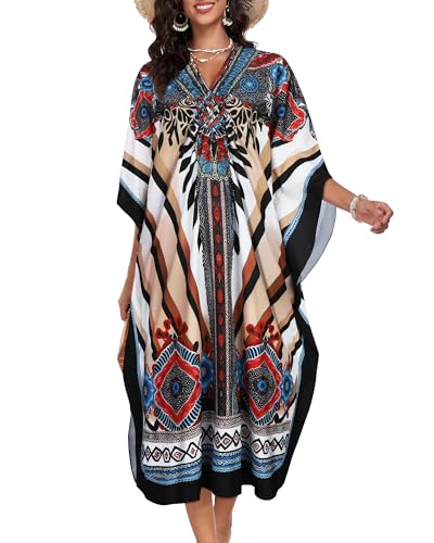 Image of Kaftan Dresses for Women V Neck Caftans Batwing Sleeve Beach Cover Ups