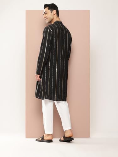 Image of See Designs Men's Long Sleeve Side Slit Chanderi Silk Sequins Mandarin Collar Kurta