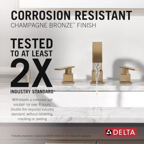 Delta Vero Brushed Gold Bathroom Faucet 3 Hole, 8 Inch Widespread Bathroom Sink Faucet for Vanity, Metal Push-Pop Drain Assembly, Champagne Bronze 3553LF-CZ - image 3