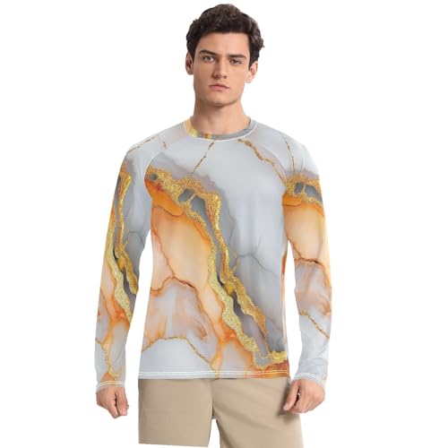 Marble White Orange UPF 50+ Long Sleeve Sun Shirt Lightweight Loose Sun Protection Long Sleeve Outdoors