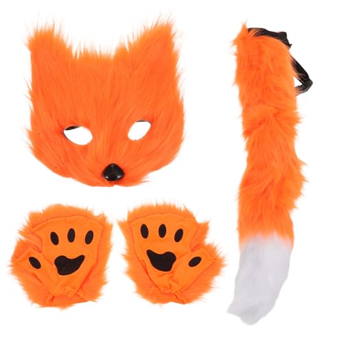 Masque renard avec queue et mitaines orange pour déguisement cosplay adulte