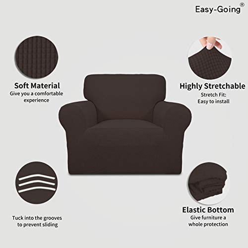 Image of Easy-Going Stretch Chair Sofa Slipcover 1-Piece Couch Sofa Cover Furniture Protector Soft with Elastic Bottom for Kids, Pet. Spandex Jacquard Fabric Small Checks (Chair, Chocolate)