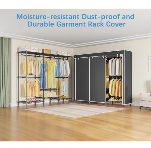 VIPEK V5C SE Covered Garment Rack Heavy Duty Clothes Rack with Cover Roll-up, Metal Closet Organizer, Portable Closet for Hanging Clothes Wardrobe Closets Storage, Black Clothing Rack with Black Cover - Image 4
