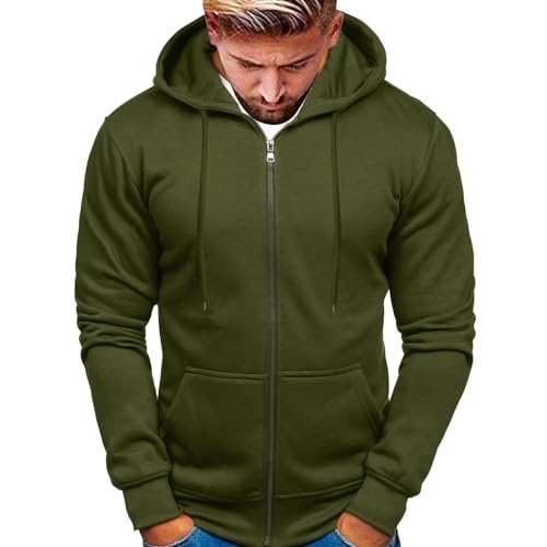 Mens Zip Up Hooded Sweatshirt Long Sleeve Casual Full-Zip Sweatshirt with Kanga Pockets Thick Fleece Custom Shirt