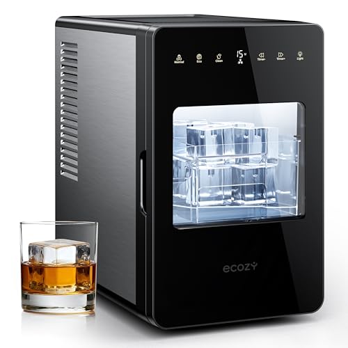 Image of ecozy 2 inch Large Ice Cube Maker with CrystalFlux Technology, 2 pcs in 30 Mins with Eco Mode, 72 pcs /Day, 24H Timer, Clear Square Ice Machine with Self-Cleaning, Enhanced Insulation for Whiskey Bar | Square Ice 72 pcs / Day, Self-Cleaning for Whiskey Bar