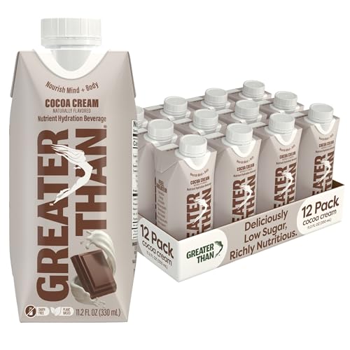 Image of Greater Than Nutrient Hydration Beverage, Electrolyte Drink for Gut Health & Energy with Coconut Water, Vitamins, Gluten Free, Plant Based, Low Sugar, Cocoa Cream, 12 Pack