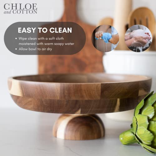 Chloe And Cotton | Large 12-Inch Brown Acacia Wood Bowl | Kitchen Counter Fruit Bowl | Decorative Pedestal Bowl For Entryway Table Decor #TOP7