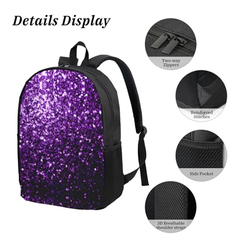 Sac à dos d'école léger 3 pièces violet et noir avec boîte à déjeuner et trousse fille - 5