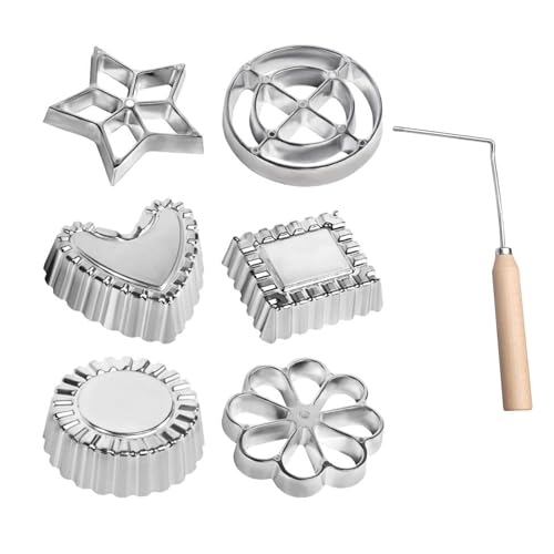 Geardeangloow Juego de moldes de hierro roseta con mango para gofres y timbales, juego de 6 piezas