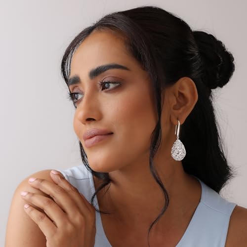 Image of TRUESILVER ACPL 925 Sterling Silver Filigree Drop Earrings for Women & Girls | Elegant Dangle Leverback Earrings | Stylish Everyday & Gift Jewelry