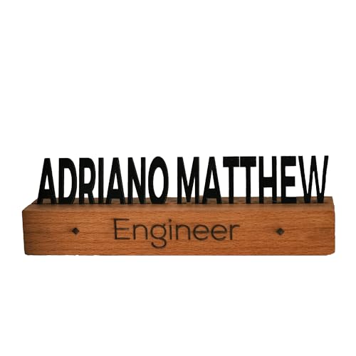 Custom Desk Name Plate with Engraved Title – Personalized Wooden Office Name Sign – Unique Handmade Beech Base Gift for Boss, Coworker, Teacher, or Professional – Modern Desktop Name Decor