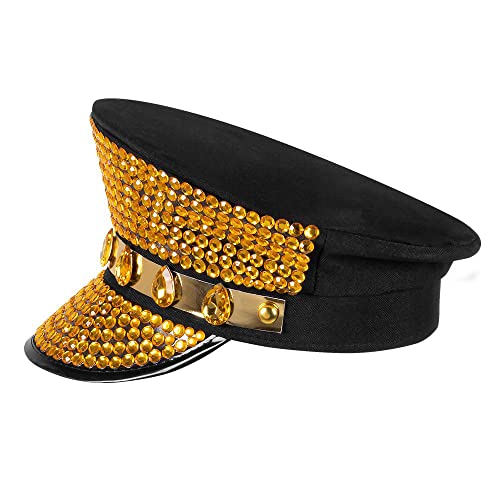 Boland 33023 Sunny Vibes Hat Black Gold with Gemstones Rock Star Punk Lady Hat Costume Carnival Theme Party - Image 2