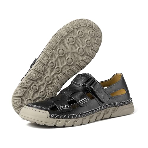 MAIZUN Leather Sandals for Men Summer Closed Toe Sandal Outdoor Fisherman Shoes Hiking Walking Shoes for Beach Walking Hiking Sport Sandal