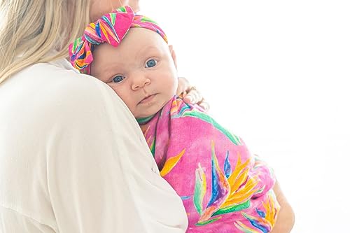 Image of Florida Kid Co. Bird of Paradise Baby Swaddle Blanket - 70% Viscose from Bamboo / 30% Cotton Muslin - Silky Soft, Breathable, Lightweight, Large - 47 in. x 47 in.