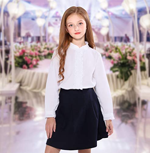 Solocote Girls White Blouse Ruffle Long Sleeve Button Down Shirts Princess Cotton Loose Soft Tops Spring And Summer, 190903 5-6 White #TOP5
