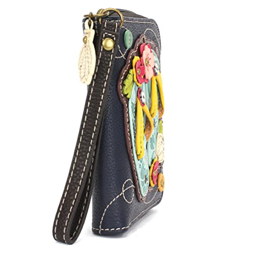 Image of CHALA Zip Around Wallet, Wristlet, 8 Credit Card Slots, Sturdy Pu Leather - Flip Flop - Navy
