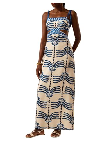 Image of SOLY HUX Women's Summer Maxi Dress Boho Print Tie Shoulder Spaghetti Strap Cut Out Tie Back Cami Dresses Sundress