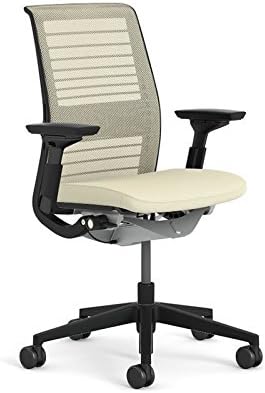 Steelcase Think 3D Knit Office Desk Chair Black Frame Fixed Arms - Fixed Lumbar Support - Wasabi Green Fabric with Standard Casters
