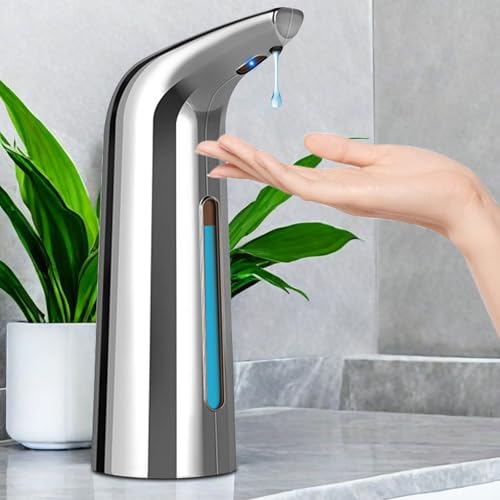 BORDEAG Dispensador De Jabón Automático, 400 Ml Dispensador Automático De Jabón, Automatico Dispensador Jabon Baño, para Baño, Cocina, Lavabo, Hotel, Restaurante (Plateado)