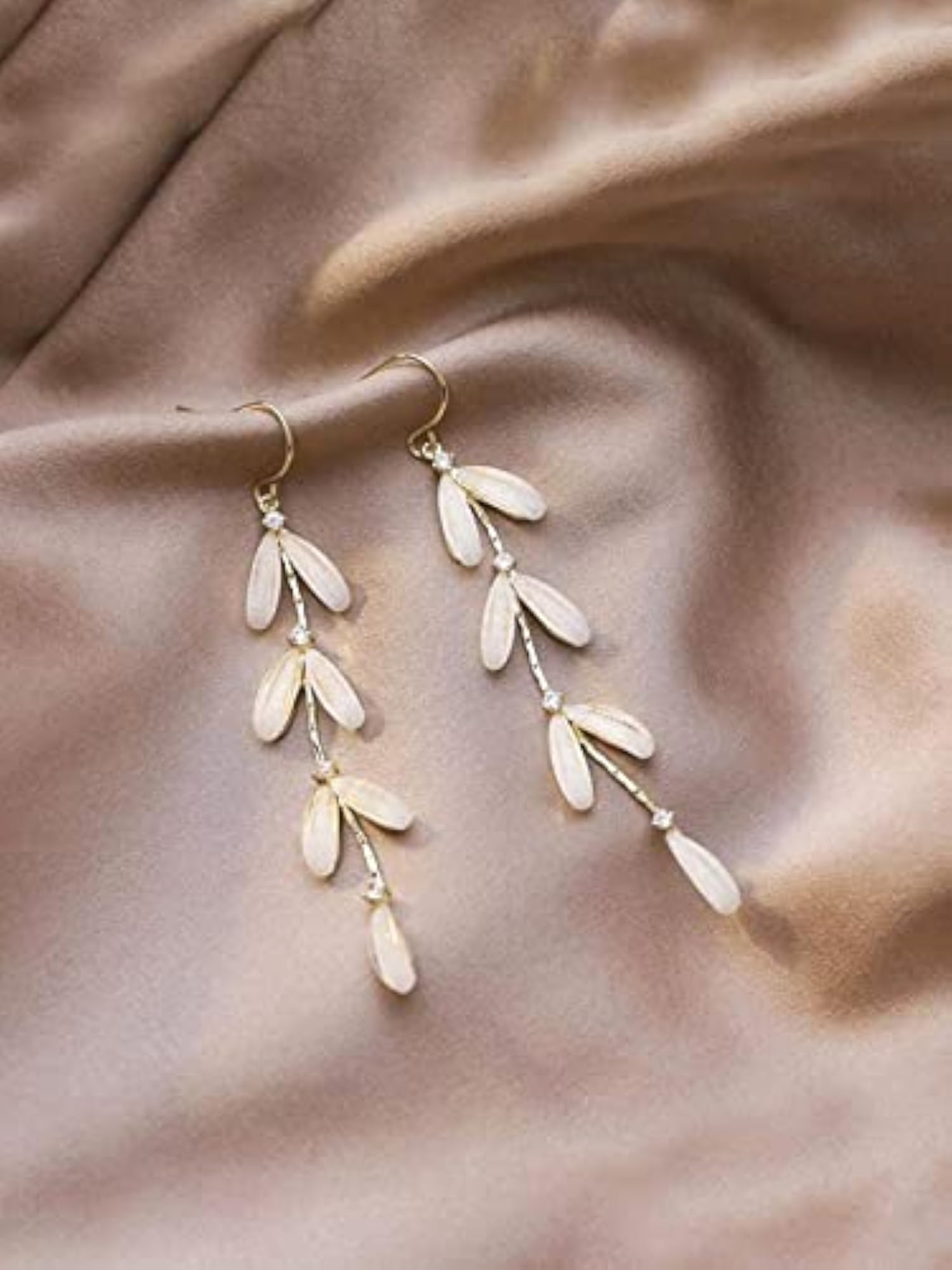 Women's Stone Studded Leaf Drop Dangle Earrings