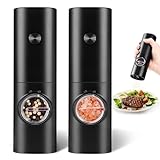 Electric Salt and Pepper Grinder Set Salt Mill, Battery Powered Automatic Pepper Mill, Ceramic Grinder with Adjustable Coarseness, LED Light, Refillable, One Hand Operation (set)