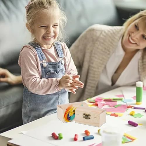 NTGRTY 10 pièces Mini coffre au trésor, DIY Petite boîte en bois avec couvercle, petites boîtes à trésor en bois Boîte au trésor pour anniversaire d'enfant avec autocollant diamant – vue 6