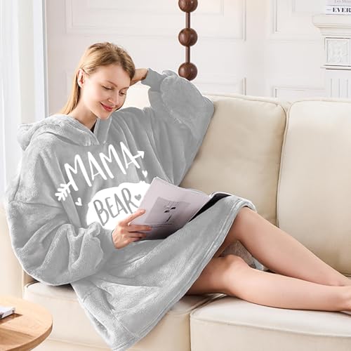 Couverture à capuche surdimensionnée gris taille unique avec manches et poches - 3