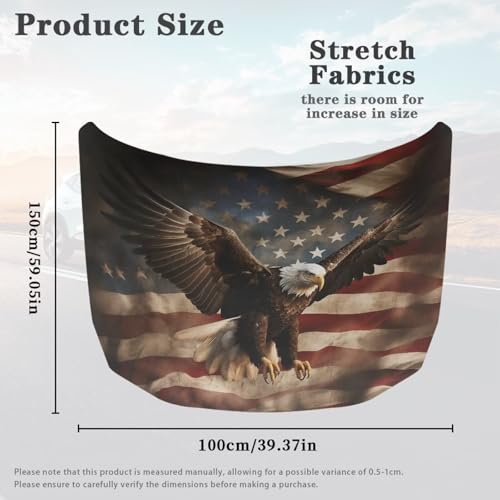 Image of Patriotic Car Hood Cover for Automobiles,Vintage Eagle and American Flag Car Bonnet Banner, Universal Fit,Stretchable, Waterproof Automotive Hood Covers,Car Accessories