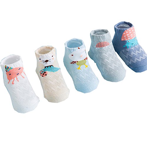 Minuya Chaussettes Bébé Garçon Fille, 5 Paires Coton Dessin animé Respirant Antidérapant Chaussette à la cheville Pour Enfants Cadeau 0-3 Ans Cover