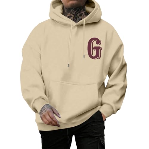 Oversized Hoodies Sweatshirt For Men - Retro Letter Print Casual Graphic Hoodie Drop Shoulder Pullovers Fashion Holiday Daily