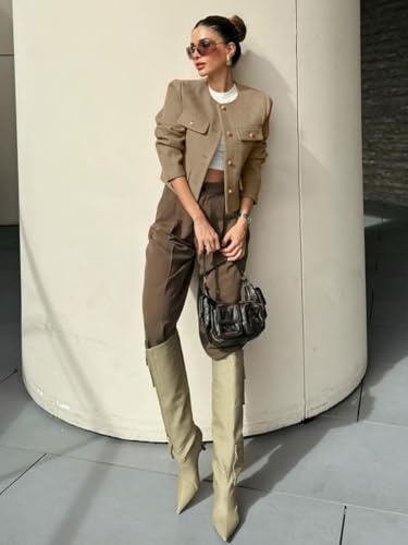 Cicy Bell Womens Cropped Tweed Blazers Jacket Collarless Button Down Business Casual 2025 Fall Outfits Winter Coats4