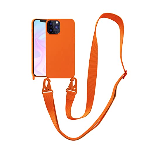 Image of Compatible with iPhone 15 Pro Max Case with Lanyard Crossbody iPhone Case with Strap Adjustable Shockproof Drop Protection Silicone Phone Cover for iPhone 15 Pro Max 6.7'' Neon Orange