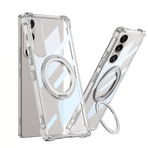 weiaoluo SONY Xperia 1 VII ケース クリア リング付き Xperia1 VII カバー 保護シェル しょうげき スタンド機能 360°回転可能 スマホ キックスタンド SO-51F/SOG15 エクスペリア1 VII 携帯ケース
